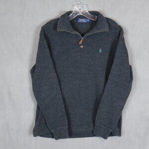 Polo Ralph Lauren Sweater Mens Medium Gray 1/4 Zip Cotton Pullover Preppy